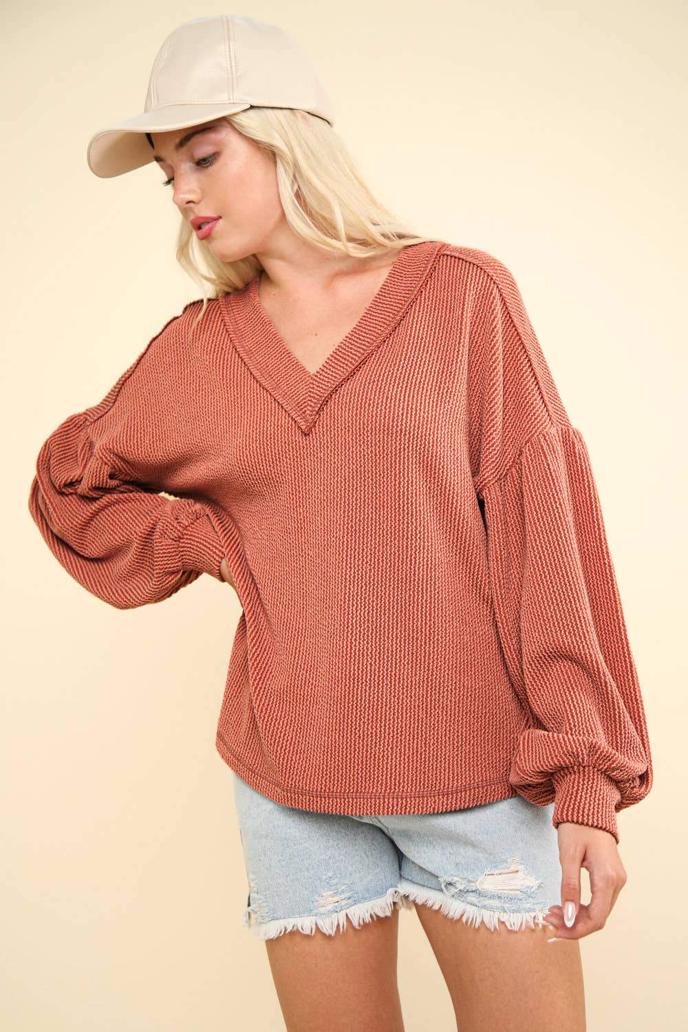 Otto Ribbed V-Neck Oversized Knit Top