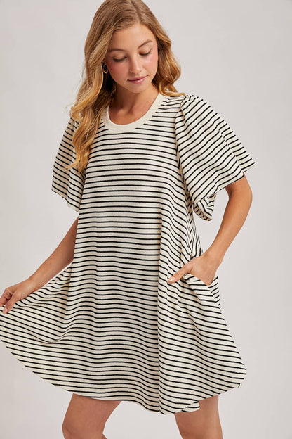 PUFF SLEEVES BILLOWY SILHOUETTE STRIPED DRESS