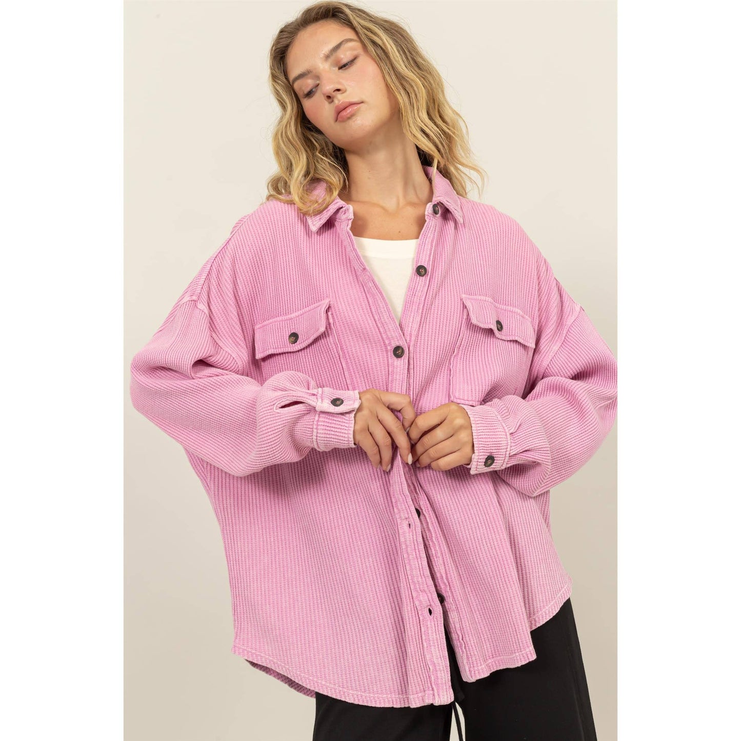 Waffle Oversized Button Up Shacket