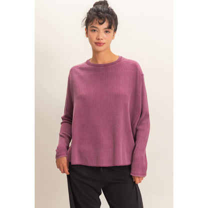 Oversized Mineral Washed Waffle Knit Top