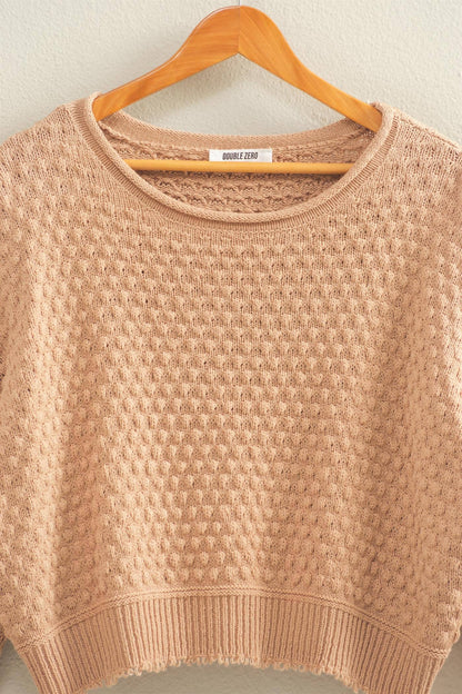 Textured Round Neck Long Sleeve Sweater