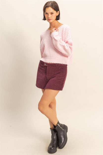 Textured Round Neck Long Sleeve Sweater