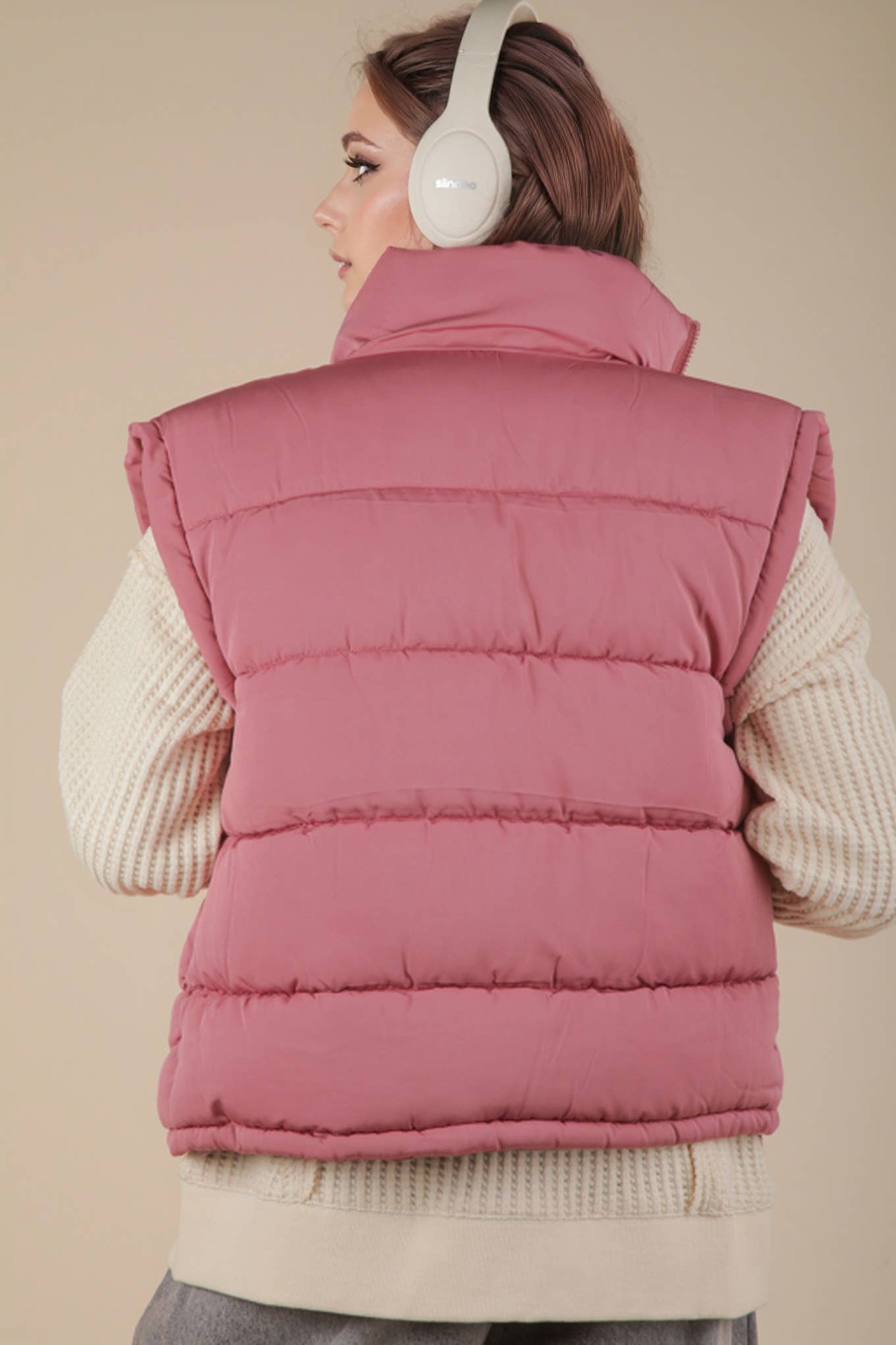 NJ90280-High Neck Casual Comfy Puffer Vest
