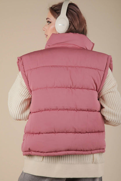 NJ90280-High Neck Casual Comfy Puffer Vest