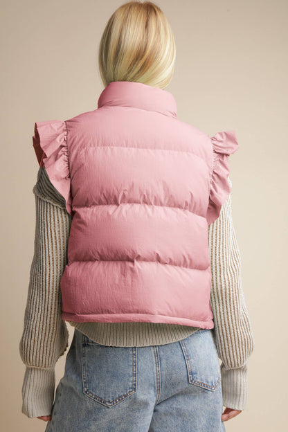 NJ90385-Front Bow Ruffle Sleeve Puffer Vest