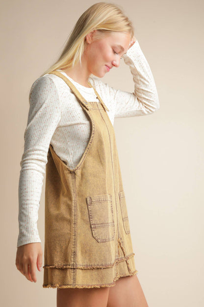 ND31791-Washed Denim Overall Mini Dress