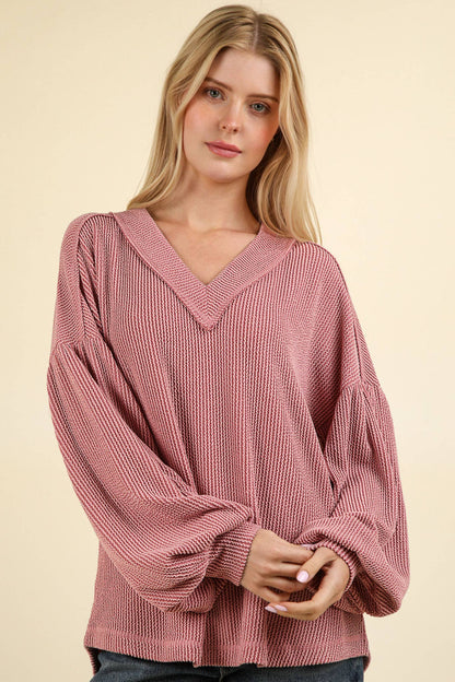 Otto Ribbed V-Neck Oversized Knit Top