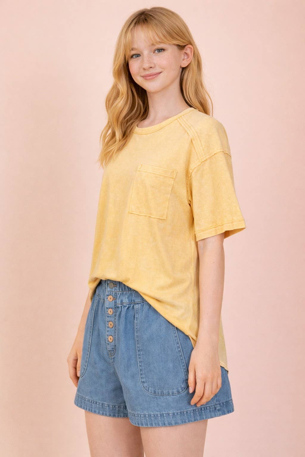 NT11108-Mineral Washed Knit Top with Pocket