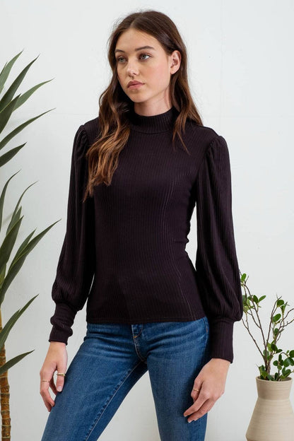 MOCK NECK LONG SLEEVE BACK BUTTON KNIT TOP