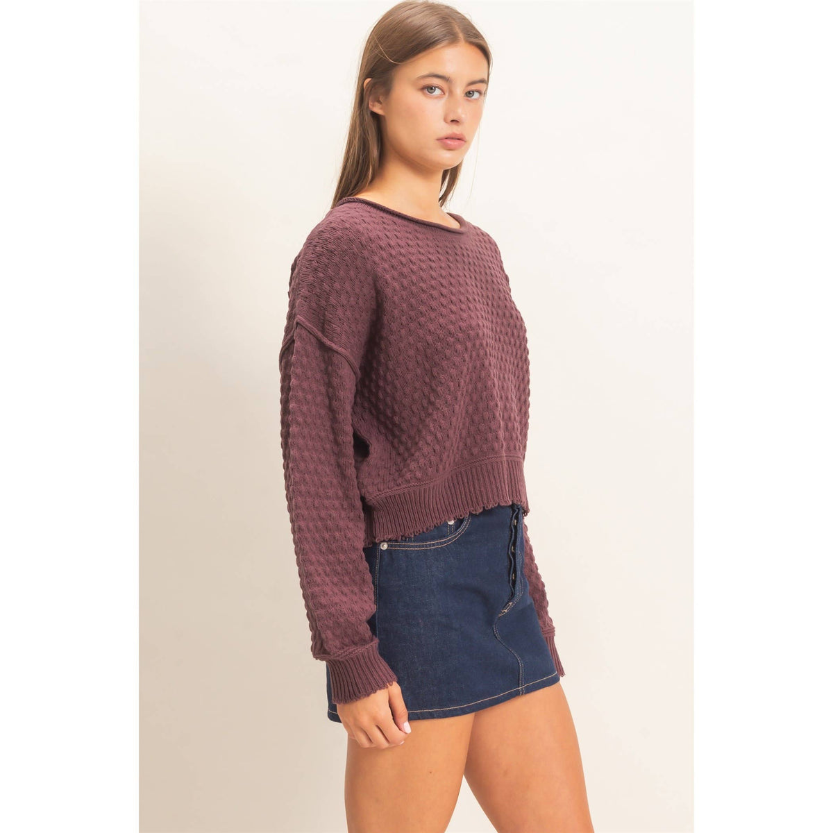 Textured Boat Neck Sweater