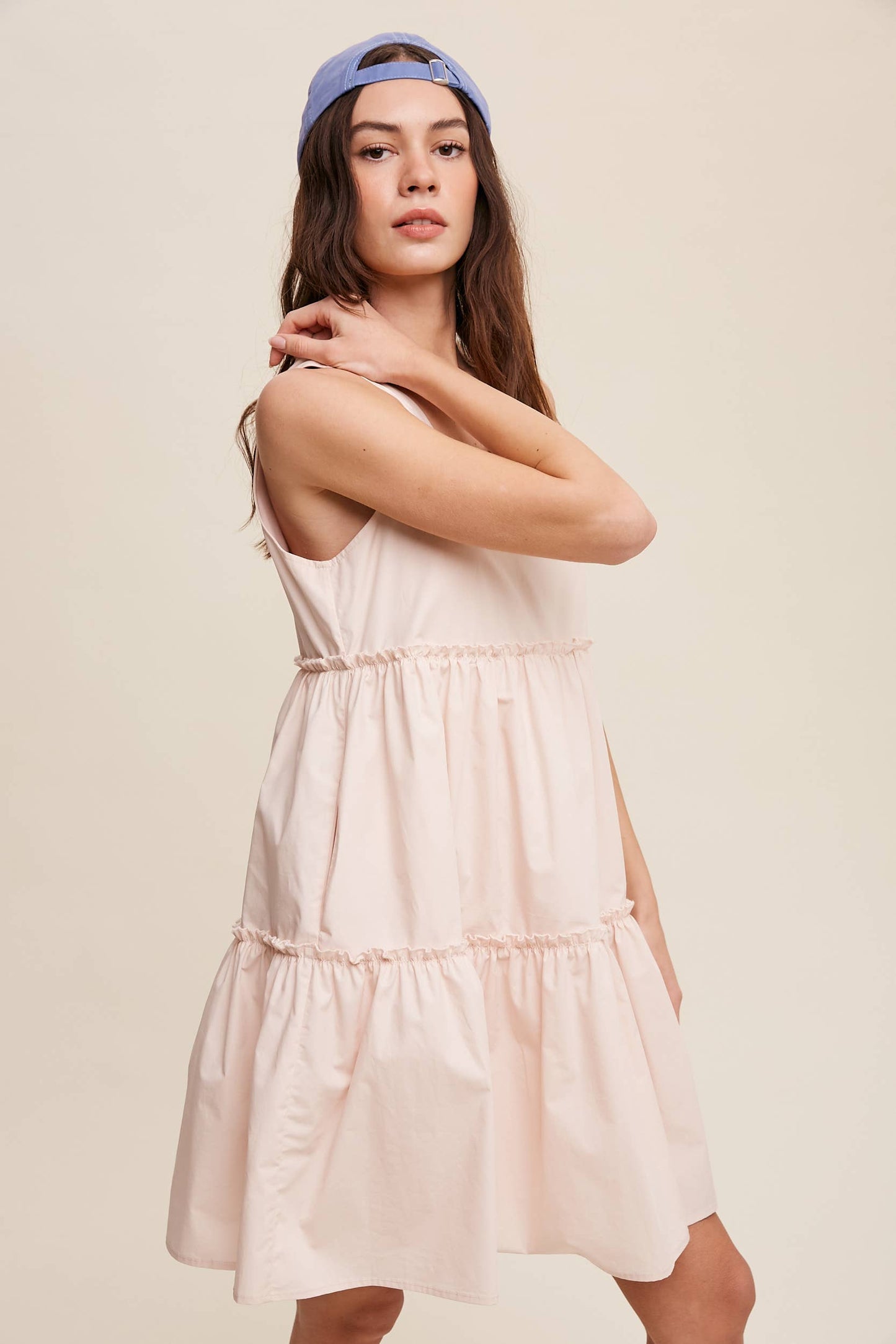 Tiered Square Neck Poplin Dress