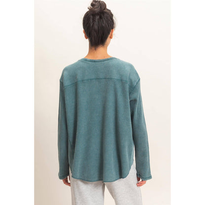Oversized Mineral Washed Waffle Knit Top