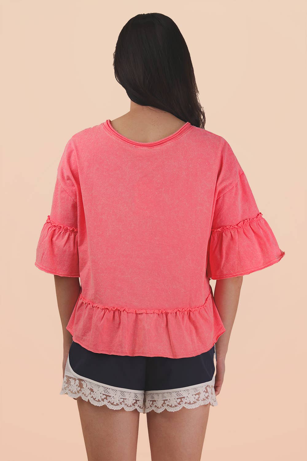 NT12430-Mineral Washed Ruffle Detail Knit Top