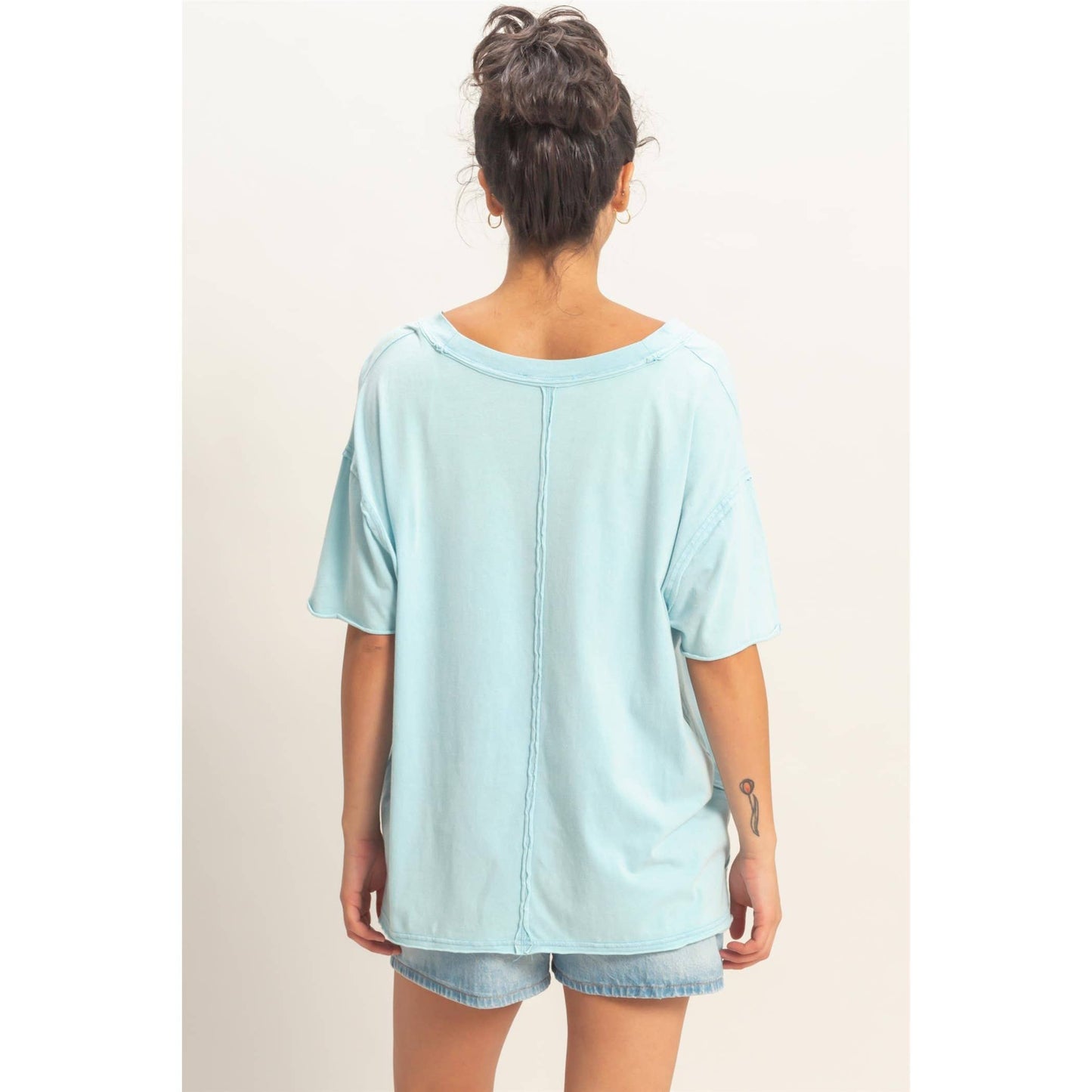 Washed V-Neck Oversized Tee