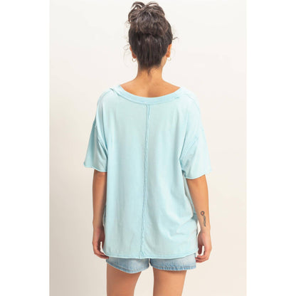 Washed V-Neck Oversized Tee