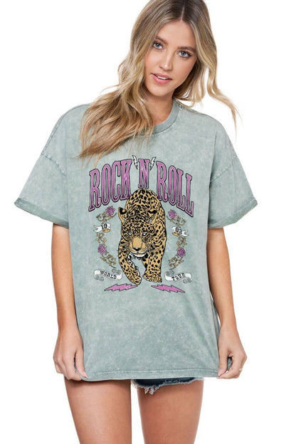 PUFF' Rock N Roll Leopard Graphic S/S Mineral Washed Tee