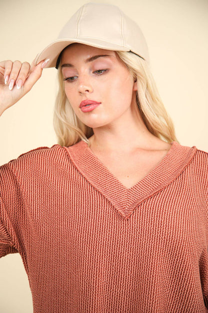 Otto Ribbed V-Neck Oversized Knit Top