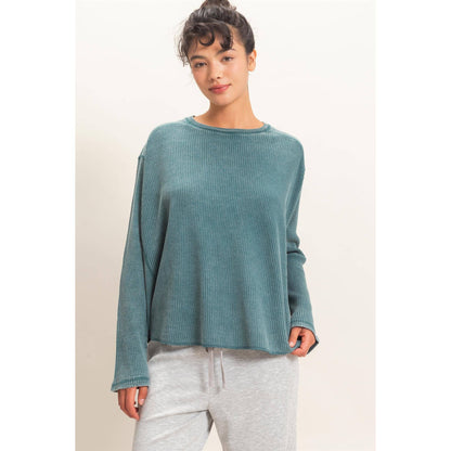 Oversized Mineral Washed Waffle Knit Top