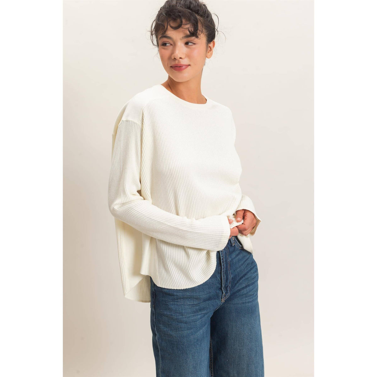Oversized Mineral Washed Waffle Knit Top