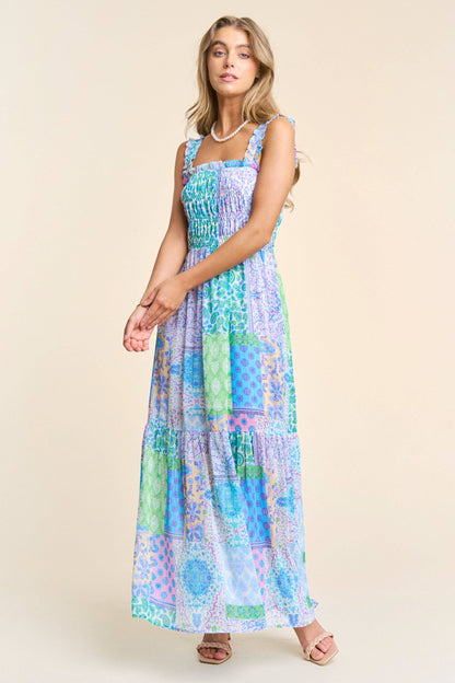 Smocked Top Patch-Work Maxi Dress