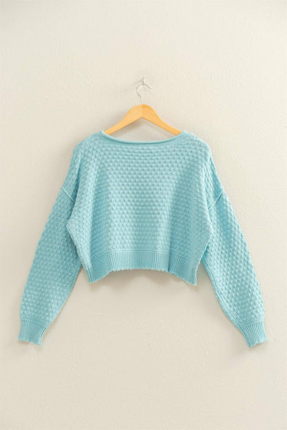 Textured Round Neck Long Sleeve Sweater