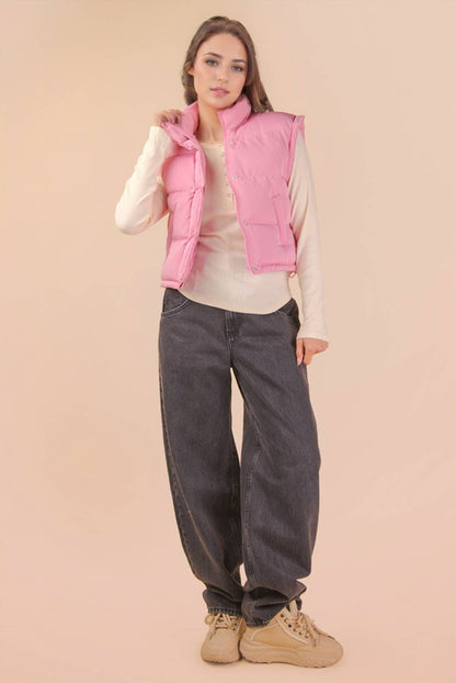 Mock Neck Casual Puffer Vest