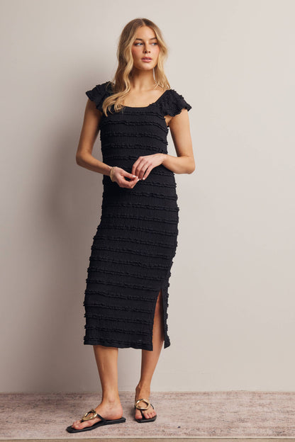 Smocked Ruffle Strap Midi Dress