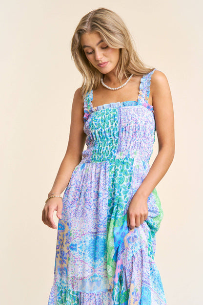 Smocked Top Patch-Work Maxi Dress