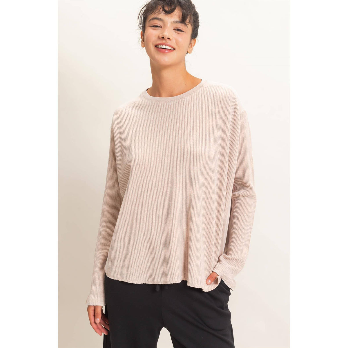 Oversized Mineral Washed Waffle Knit Top