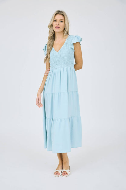 FLUTTER SLEEVE MAXI DRESS: KHAKI