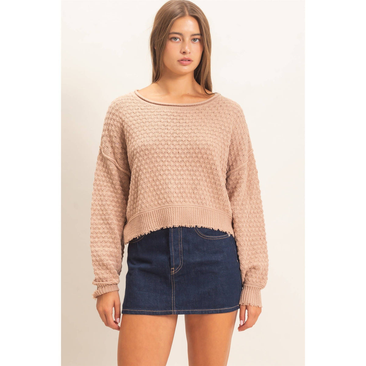Textured Boat Neck Sweater