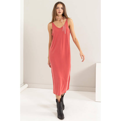 DZ24C269-Soft V-Neck Midi Dress