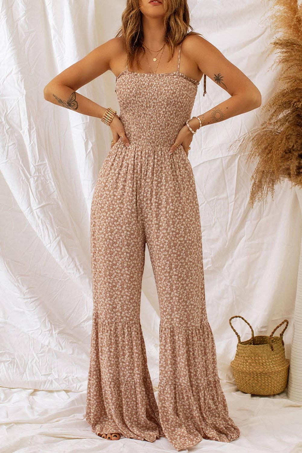 Wide Ruffled Legs Floral Jumpsuit