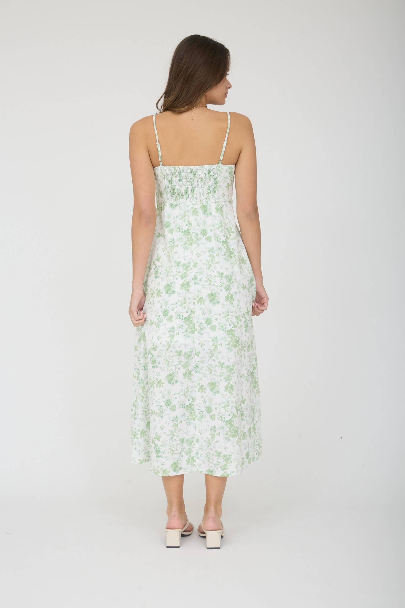WATERCOLOR FLORAL SPAGHETTI STRAP MIDI DRESS