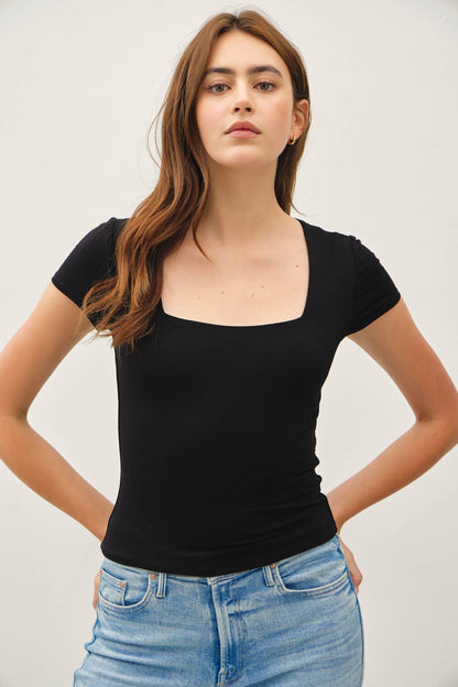 NEW SHADE[SOFT CORE] SQUARE NECK KNIT TEE