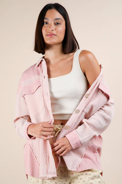 NJ90360-Mineral Washed Oversized Gauze Shacket Jacket