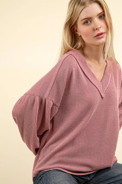 Otto Ribbed V-Neck Oversized Knit Top