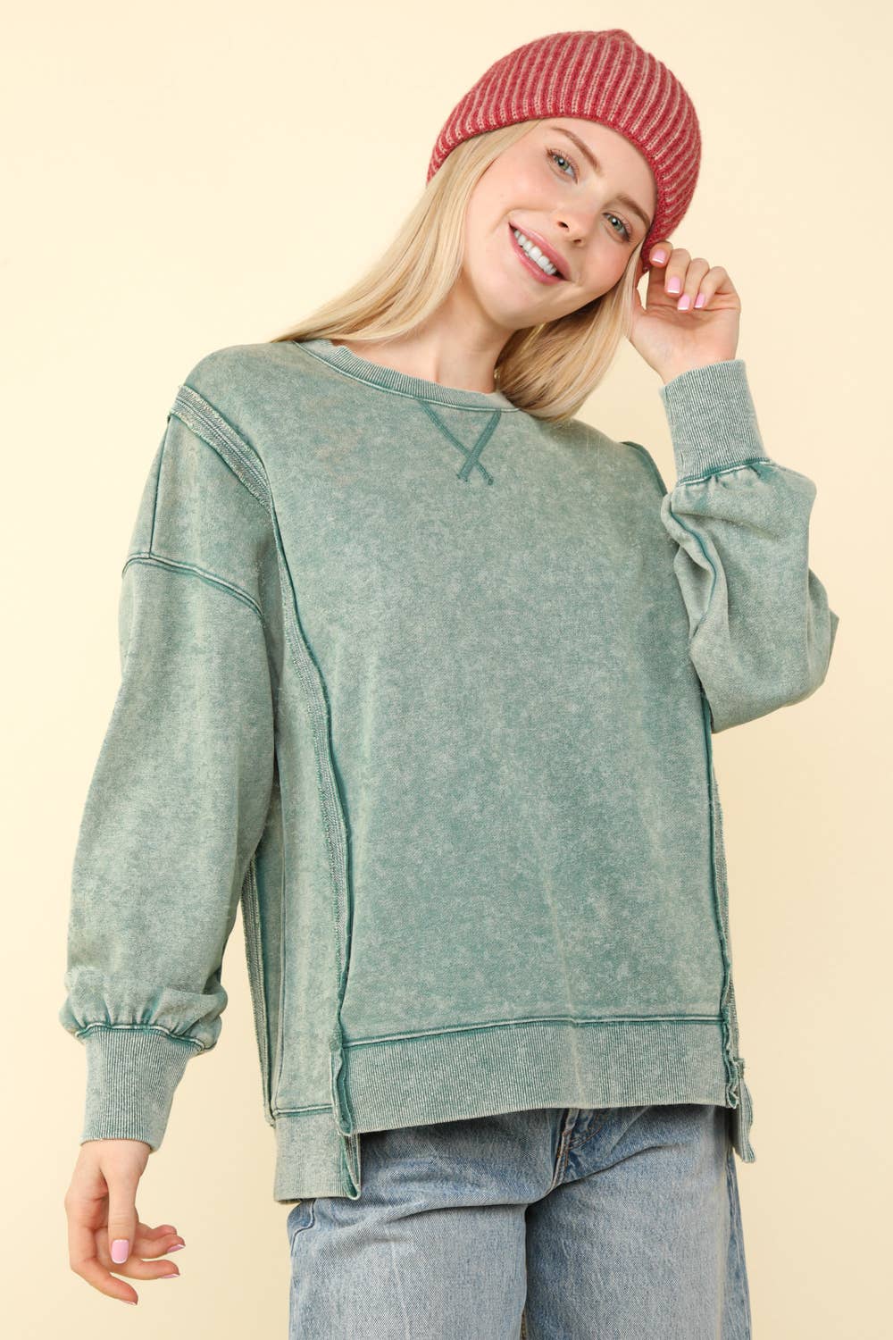 Mineral Washed French Terry Oversized Knit Top