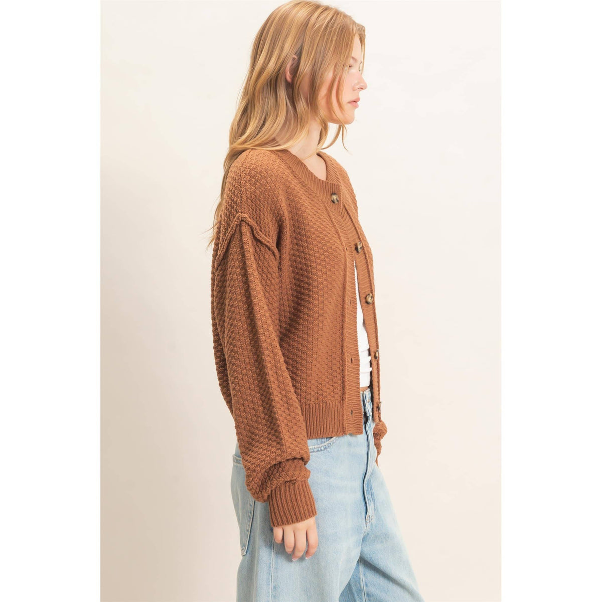 Textured Knit Button-Front Cardigan