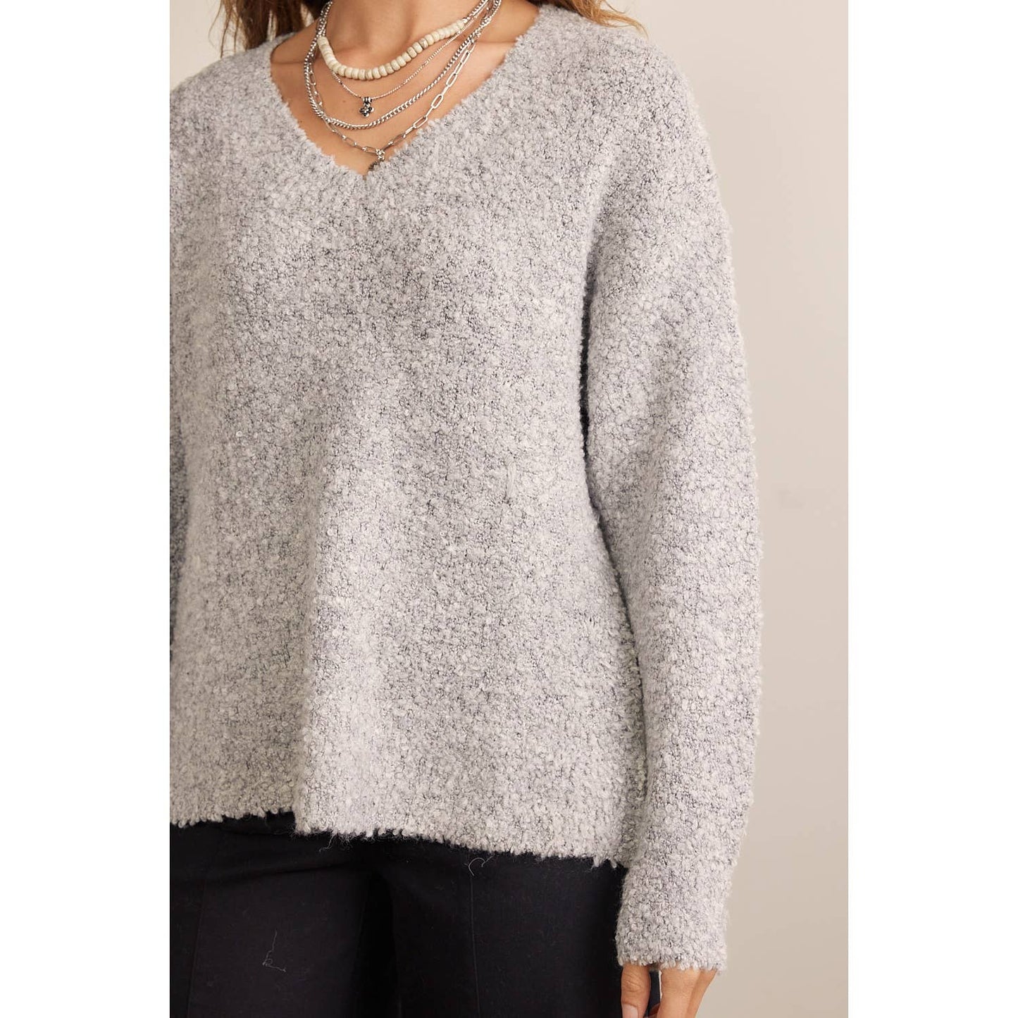 COZY RELAXED FIT V-NECK TEDDY BEAR SWEATER