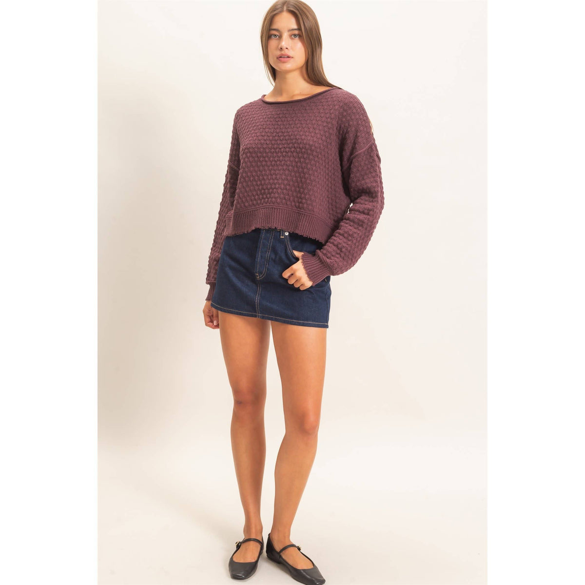 Textured Boat Neck Sweater