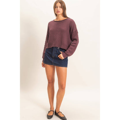 Textured Boat Neck Sweater
