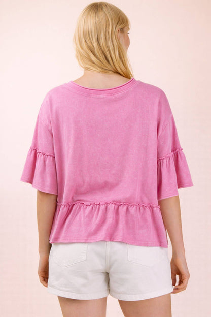 NT12430-Mineral Washed Ruffle Detail Knit Top