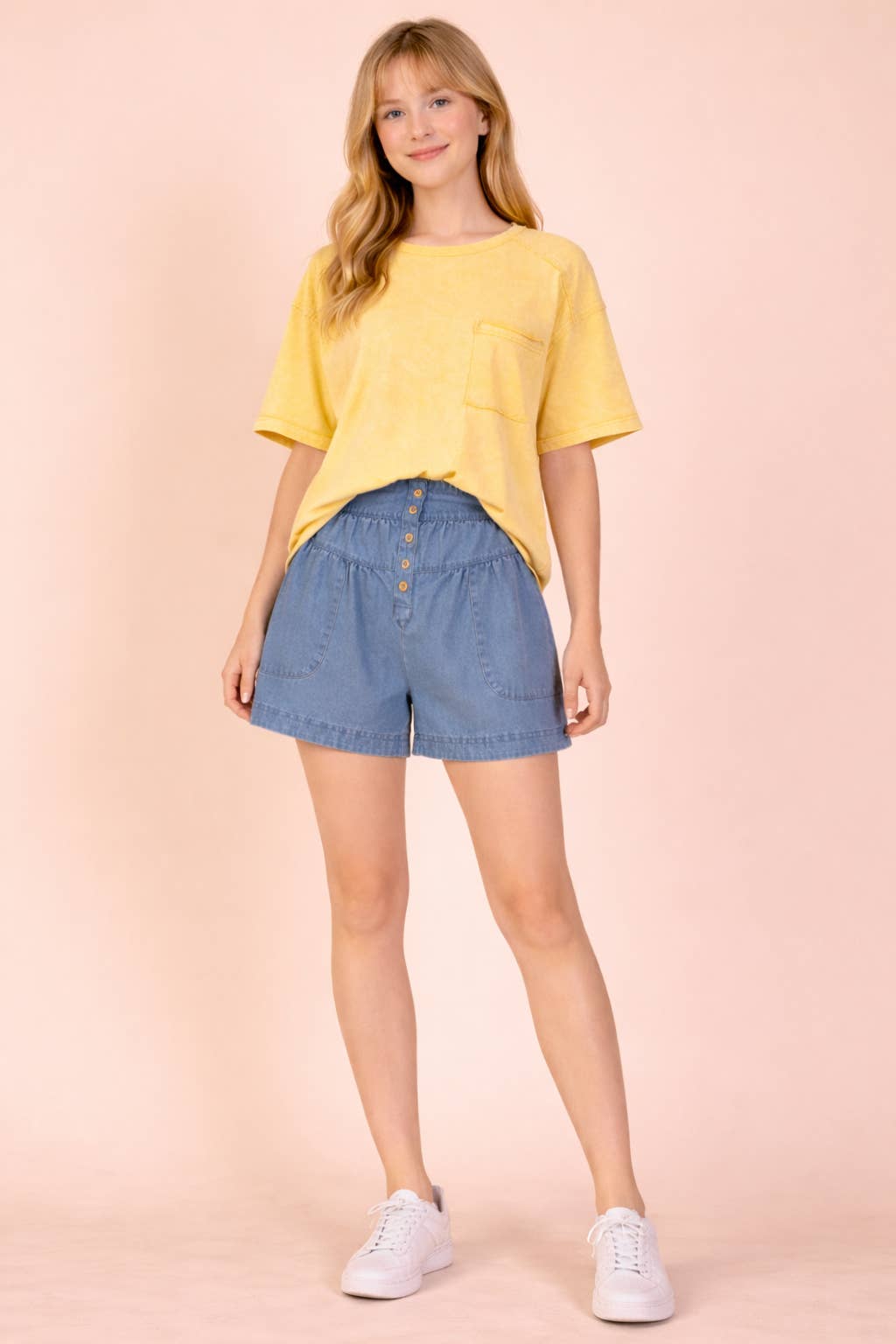 NT11108-Mineral Washed Knit Top with Pocket