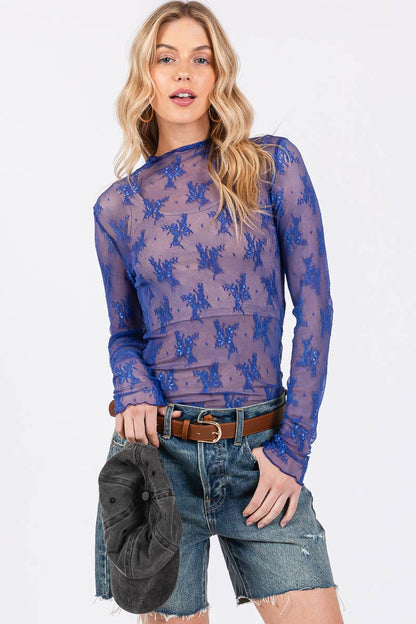 LONG SLEEVE FLORAL LACE TOP