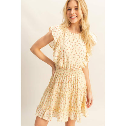 HF25E052-Ditsy Floral Print Ruffle Mini Dress