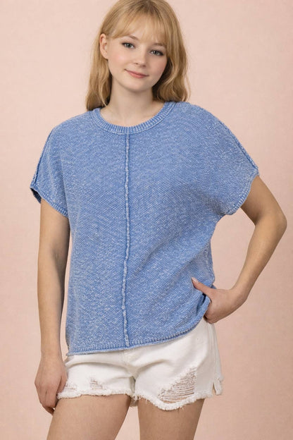 12W3342N-Mineral Washed Knit Casual Sweater Top