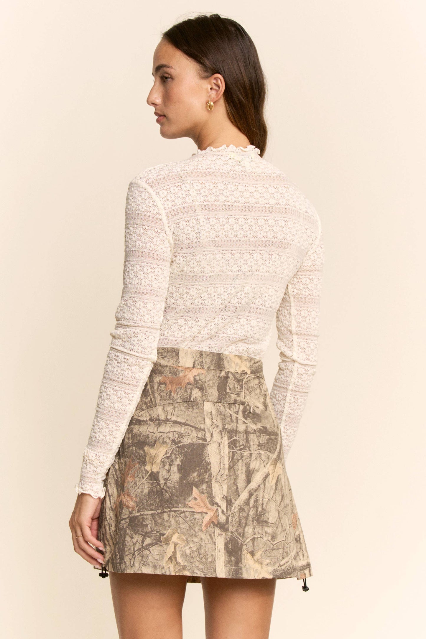 Striped Lace Mock Neck Top