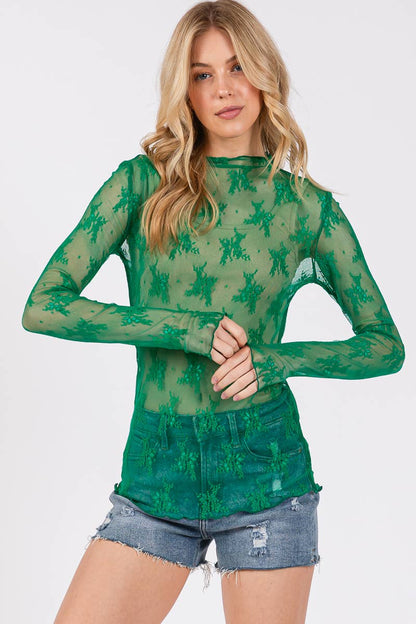 LONG SLEEVE FLORAL LACE TOP