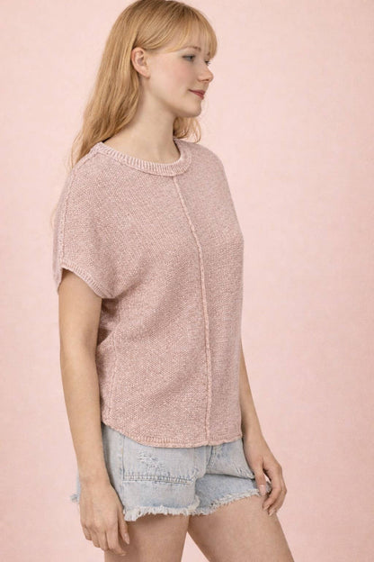 12W3342N-Mineral Washed Knit Casual Sweater Top